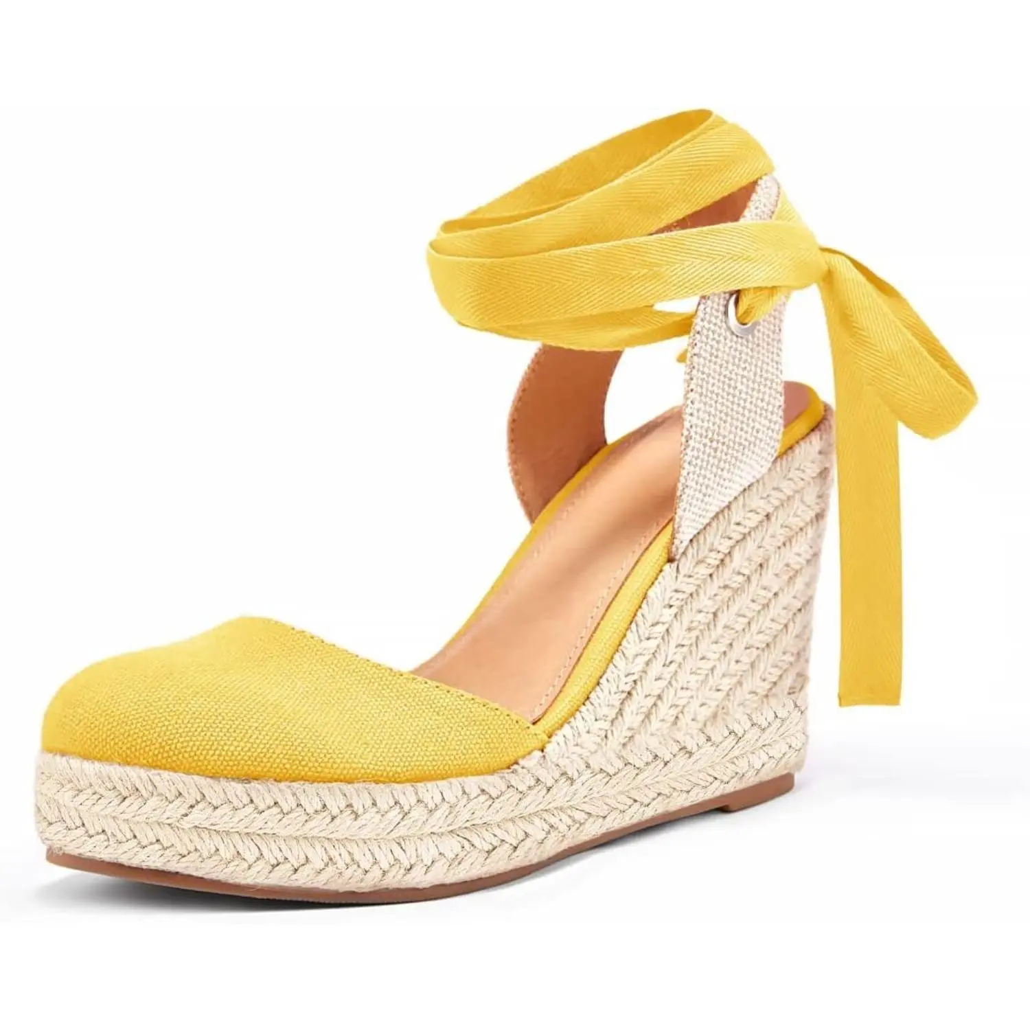 Coutgo Women's Elegant Solid Color Wedge Espadrilles - Closed Toe, Ankle Strap, Lace-Up Platform Heels, Summer Outdoor Women's Shoes, Wedges, Ankle Wedges & Flatform
