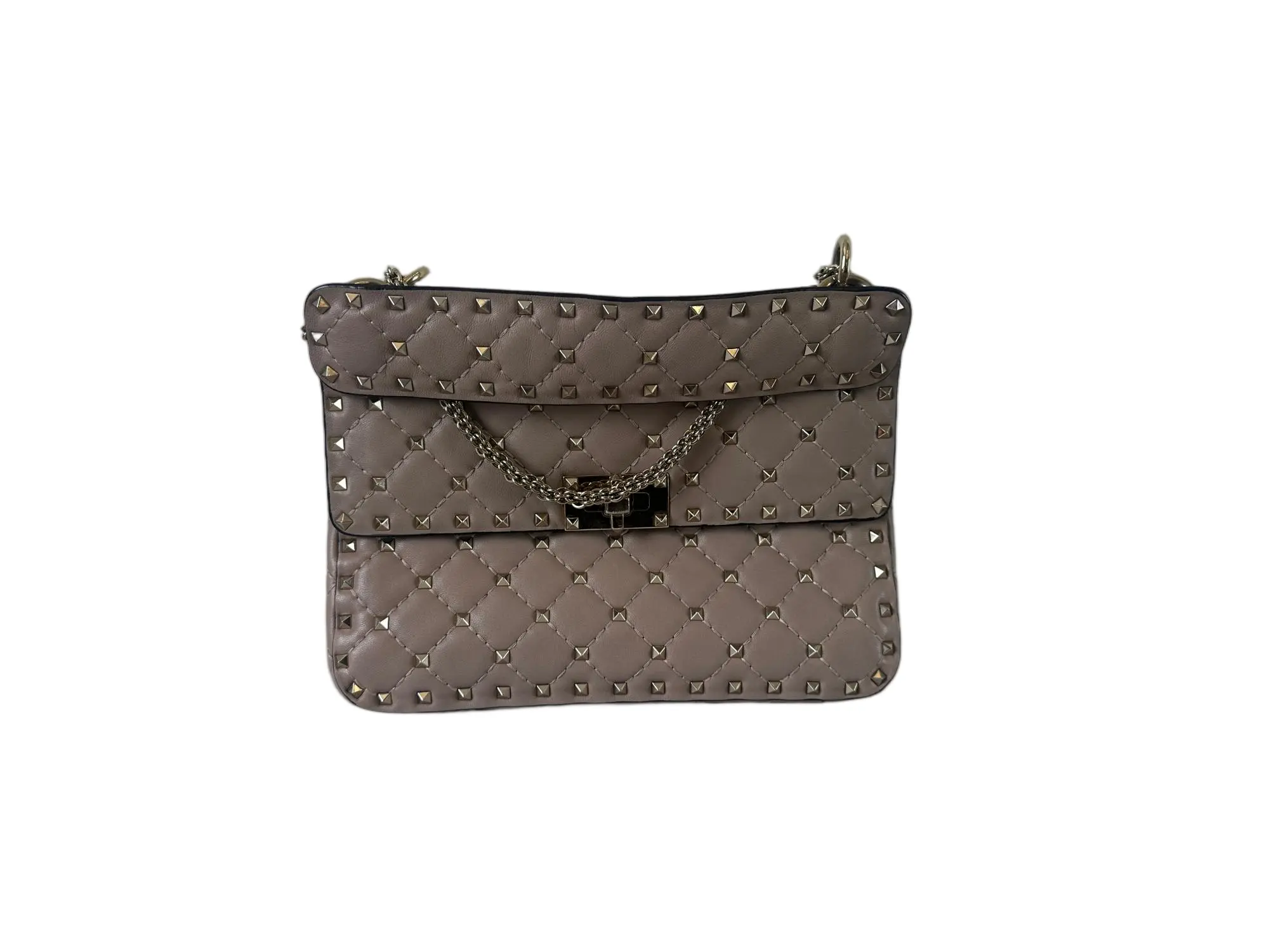 Pre-owned Valentino Lambskin Shoulder Bag Garavani Rockstud Spike Milk Tea Brown 63917750