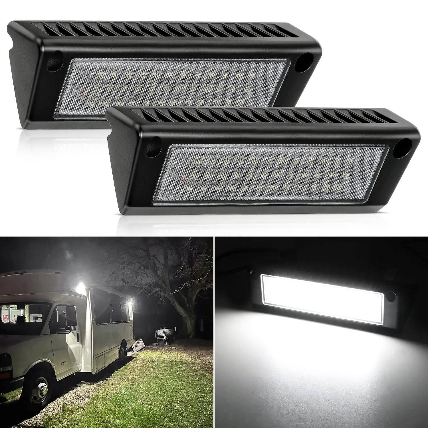 Nilight 2PCS 9-Inch RV Exterior Porch LED Flood Lights - Aluminum Shell, White Beam, IP67 Waterproof Outdoor Lighting, Black Automotive Work Lights, Led Bar Light Light Bars & Work Lights