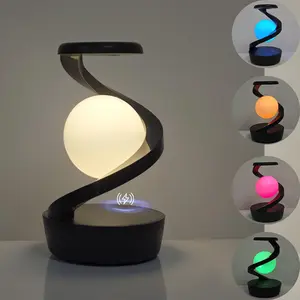 LED 360° Spiral Rotating Desk Lamp with Wireless Charger, Modern Table Lamp, Cordless Desk Lamp Rechargeable, Multicolor LED Levitating Night Light