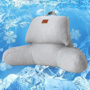 Amélie Home Premium Cooling Waffle Reading Pillow, Qmax>0.37 Ergonomic Backrest Support with Pocket & Handle, Breathable Lounging Pillow for Bed Sofa Floor Summer, 17 Inches, Grey