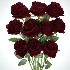 18pcs Artificial Burgundy Roses with Stems | Ideal for Wedding, Valentine'S Day, Birthday Party Decorations, Perfect for Mother'S Day and Thanksgiving Decorations | Plastic Roses for Home, Office, and Event Decor | Artificial Flowers Bouquet