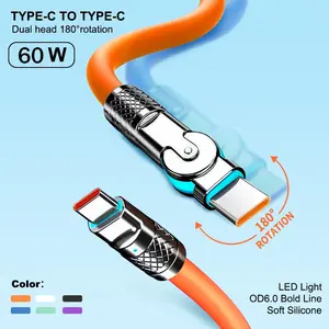 6a Super Fast Charging Type-C Silicone Rotating Bendable Cable, 1m/2m USB Data Line, USB C Charger Cable 60w, High-Speed Charging, Mobile Cellphone Electronic Smartphone