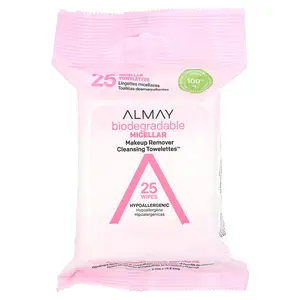 Almay Makeup Remover Cleansing Towelettes, With Micellar , 25 Wipes