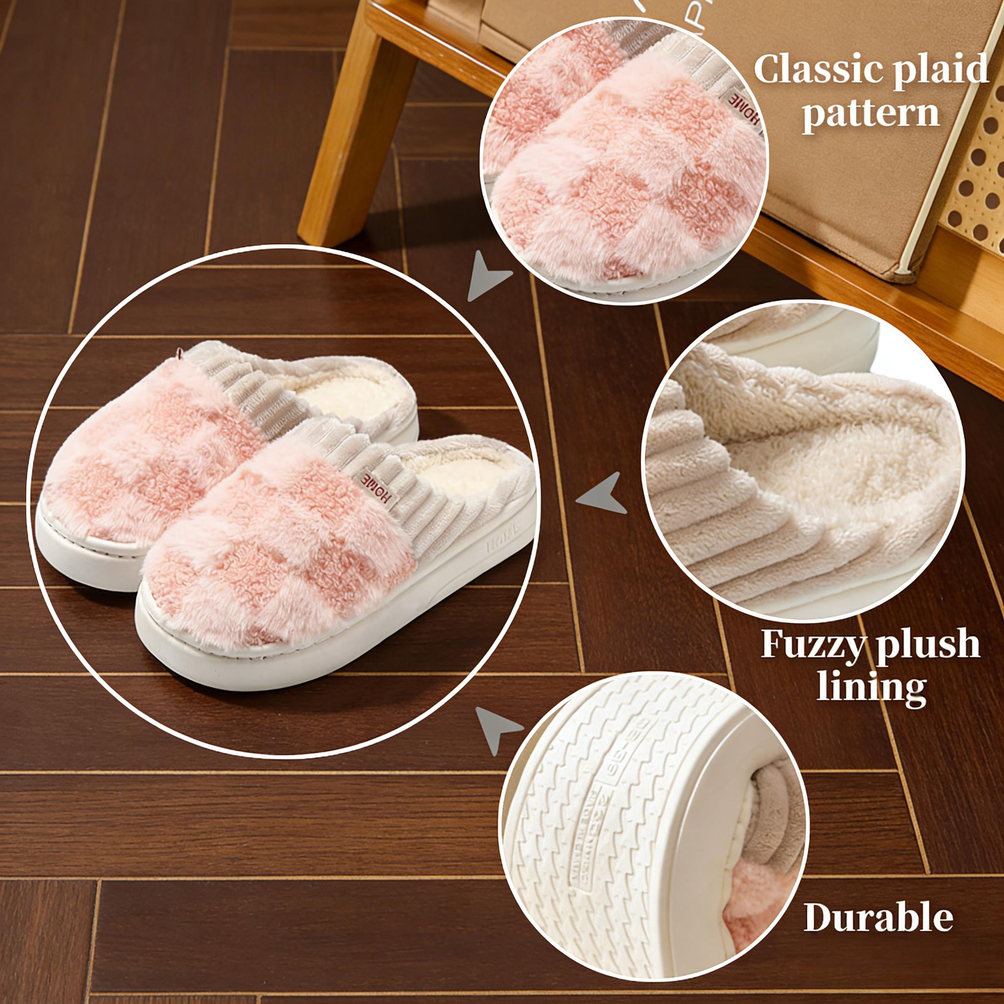 Fuzzy Warm Winter Slippers for Women Men Soft Plush Lined Comfy Thick Non-Slip House Shoes Indoor Outdoor
