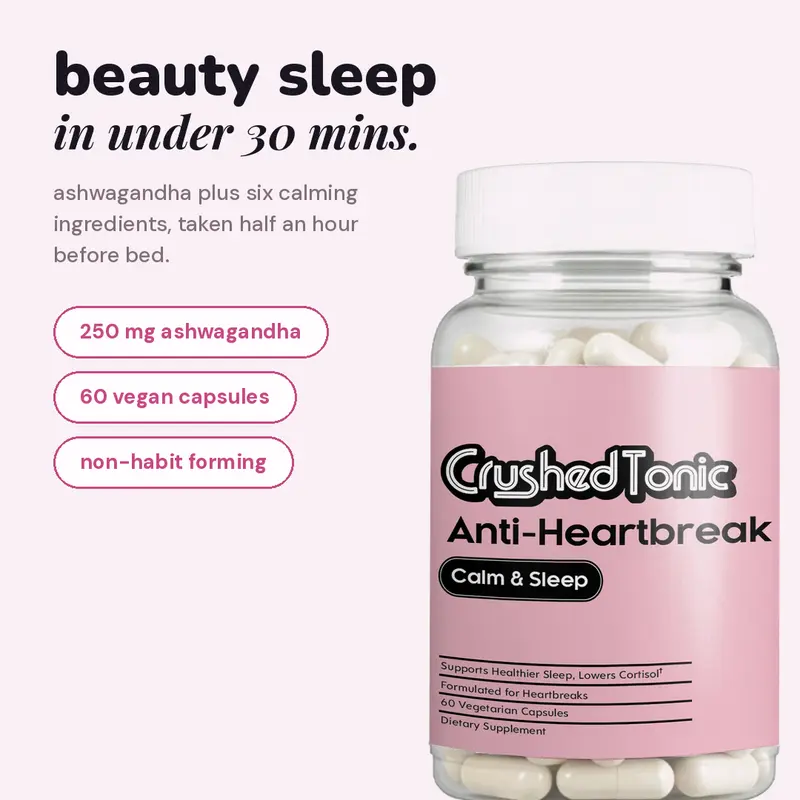Crushed Tonic Ashwagandha Melatonin Capsules - Herbal Calm & Sleep Support Blend - Magnesium, Valerian Root, Lemon Balm, GABA, Gotu Kola - Vegetarian