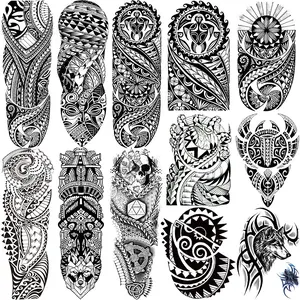 12 Tribal Totem Temporary Tattoo Sleeves, Large Full Arm & Half Arm Tattoos, Tattoo Stickers, Unisex Body Art Accessories, Unique Arm Makeup Props