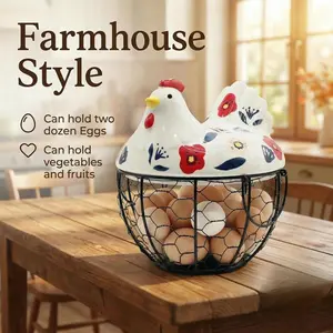 Durable Iron Chicken Egg Basket with Lid – Rustic Farmhouse Kitchen Storage Organizer. Not just for eggs, use for fruits, keys & decor. Ideal for teen Easter basket 2026, Easter baskets for girlfriend, boyfriend Easter basket, toddlers