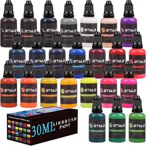 - 24 Colors   Set 1fl oz, Opaque & Brilliant Colors, Leather & Shoe  Air brush  Kit Ready to Spray Water Based for Artists Beginners Hobbyist...