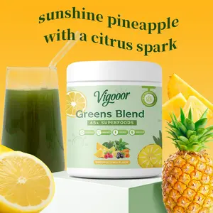 Vigooor Greens Blend & Pineapple Flavoured Fruit & Vegetable Powder, Rich in dietary fiber,Gift a blender，Helps - Bloating, Immunity, Energy, Digestion Gut Health Supplement Edible