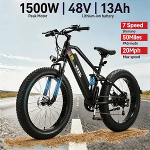 Adult Fat Tire Electric Road Bike - 1500W Peak Power, 48V Removable Battery, Full Suspension, All-Terrain Off-Road Capability, Sports & Outdoor Cycling Equipment,bikes  All-Season Radial Cycling Tire