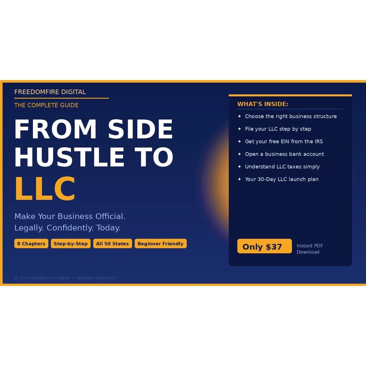 The Side Hustle to LLC Guide — Step-by-Step PDF | LLC Formation | Business Taxes | Contracts | No Lawyer Needed