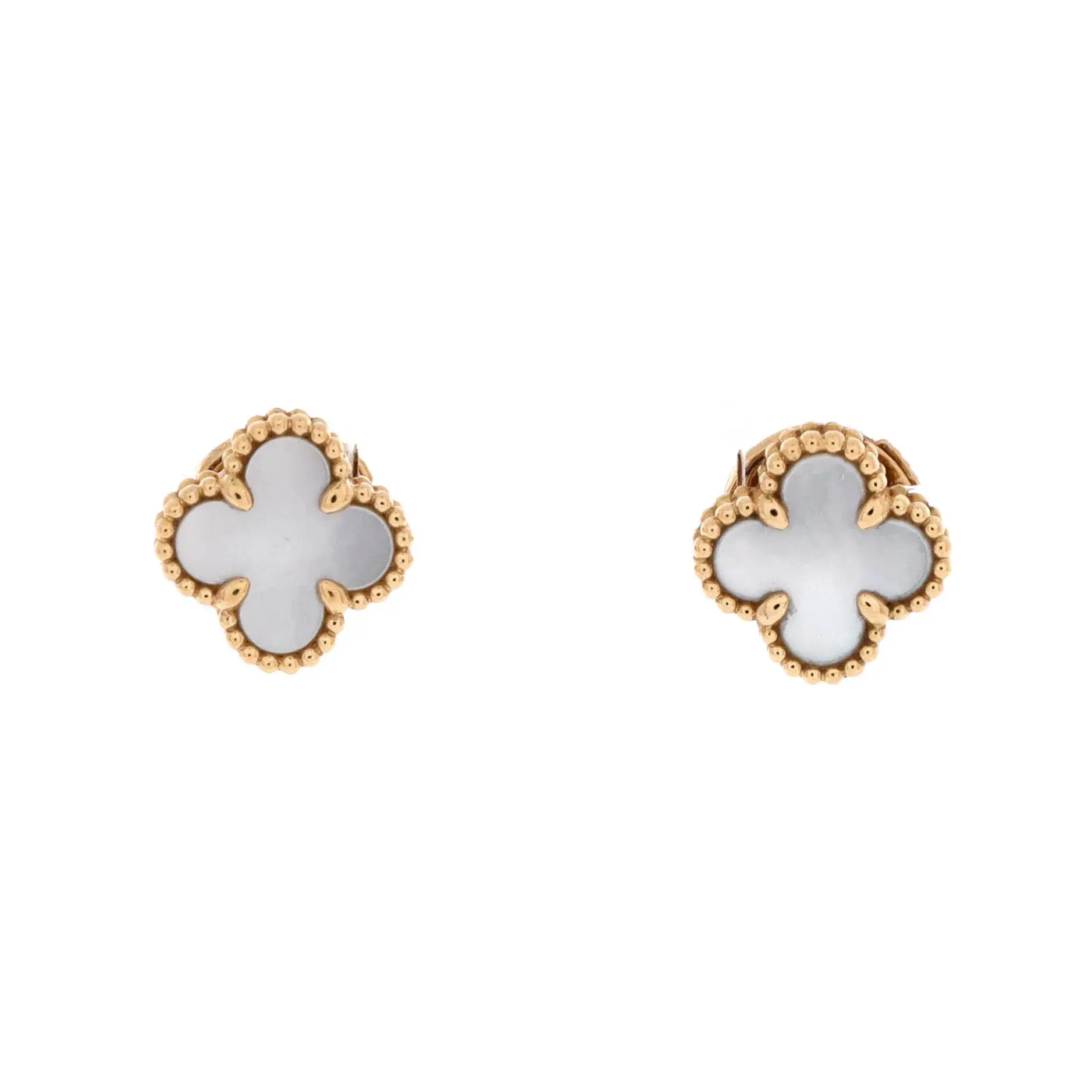 Pre-owned Van Cleef & Arpels Sweet Alhambra Stud Earrings 18K Yellow Gold and Mother of Pearl by Rebag
