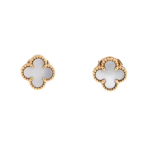 Pre-owned Van Cleef & Arpels Sweet Alhambra Stud Earrings 18K Yellow Gold and Mother of Pearl by Rebag