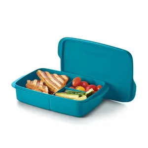 Tupperware Eco+ Large Lunch It Container - 3 Compartments for Perfect Portions Airtight Lid Portable Eco-Friendly Choice 1 L Capacity Tableware Disposable Plastic Rectangular Sandwich