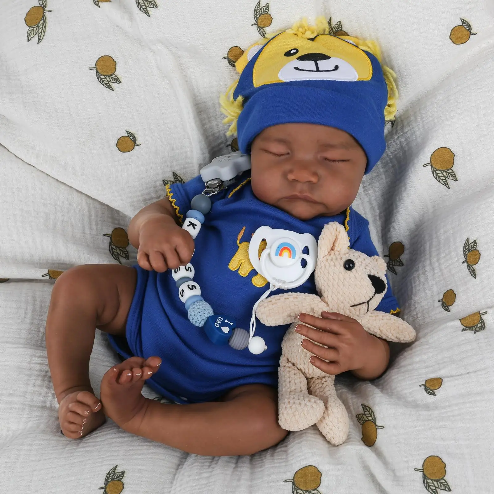 WOOROY Lifelike Reborn Collectible Doll - 18in African American Unisex Toy Soft Doll, Cloth Body, Hand-painted Hair, Soft Cuddly Birthday/Christmas Gift for Kids 3+, Collectible Dolls