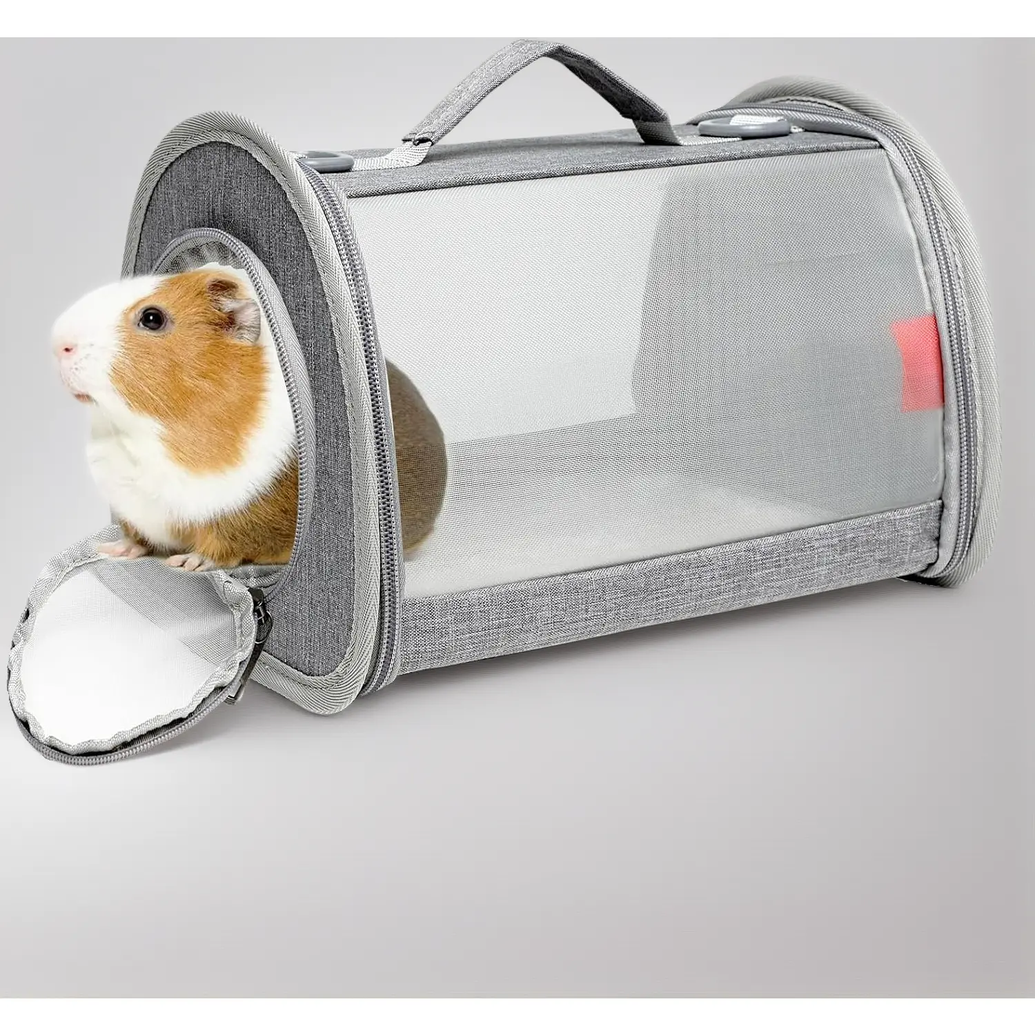 Soft-Sided Pet Carrier for Guinea Pigs & Rabbits, Gray Compact Carry Design with Breathable Mesh and Shoulder Straps for Vet Visits