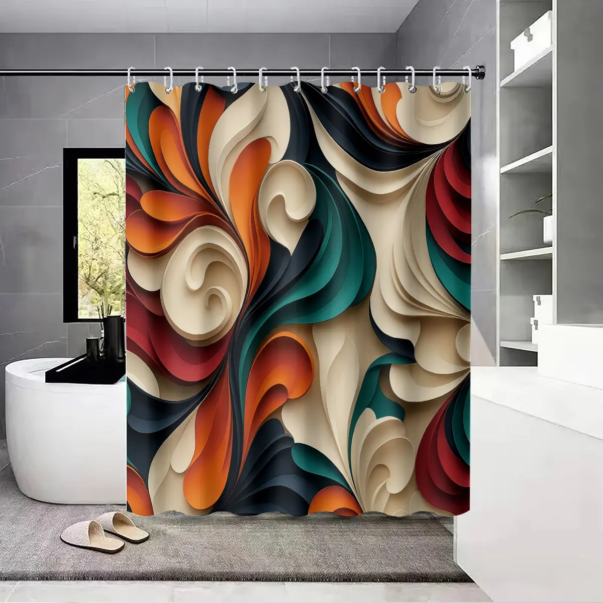 1PC Color Abstract Pattern Aesthetic Shower Curtain, Decorative Shower Curtain, Bath Curtains Shower, Multiple Sizes, High-def Digital Printed Polyester Fabric, with Hooks, Machine Washable, Suitable for Walls and Bathtubs, Bathroom Decoration Accessories