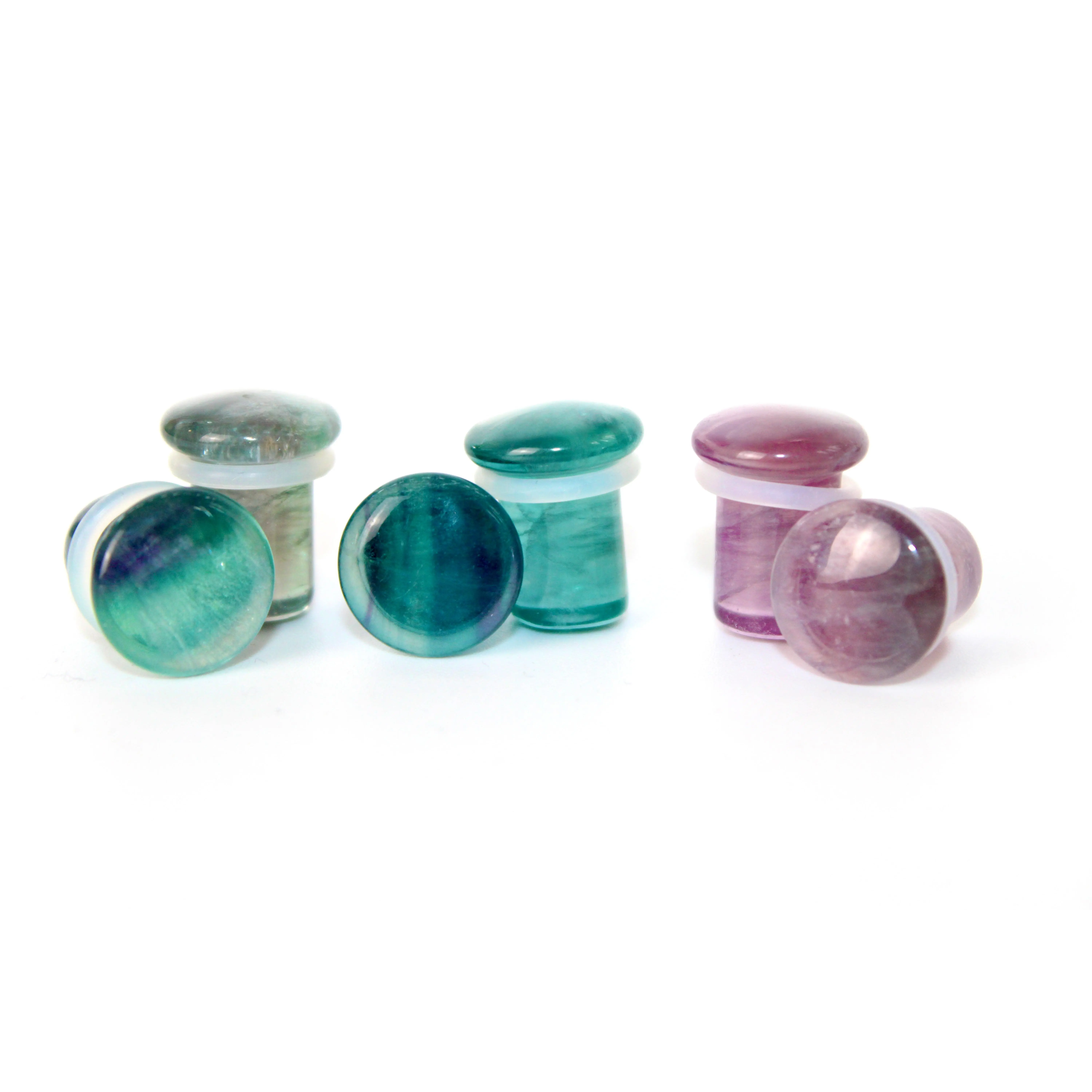 Fluorite Stone Single Flare Pair of Rainbow Purple, Green, and Blue Gauges 4mm-25mm