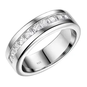 White Wedding Rings for Men 925 Sterling Silver Half Eternity Channel Setting Cubic Zircon Luxury Jewelry BR1545 #Love Story
