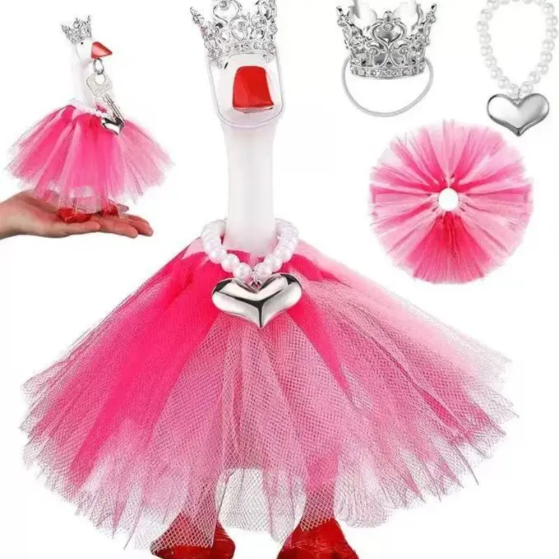 3-Piece Mini Desktop Duck Set, Includes Crown Necklace, Ballet Dress, Princess, Ideal Gift for Christmas, Birthday, Holiday Decor