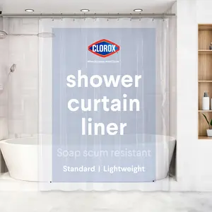 Clorox Premium PEVA Shower Curtain Liner for Bathroom, Lightweight - Heavyweight Clear, Frosty, White, and Colored PEVAs, Standard and Stall sizes, Waterproof with Weighted Magnets