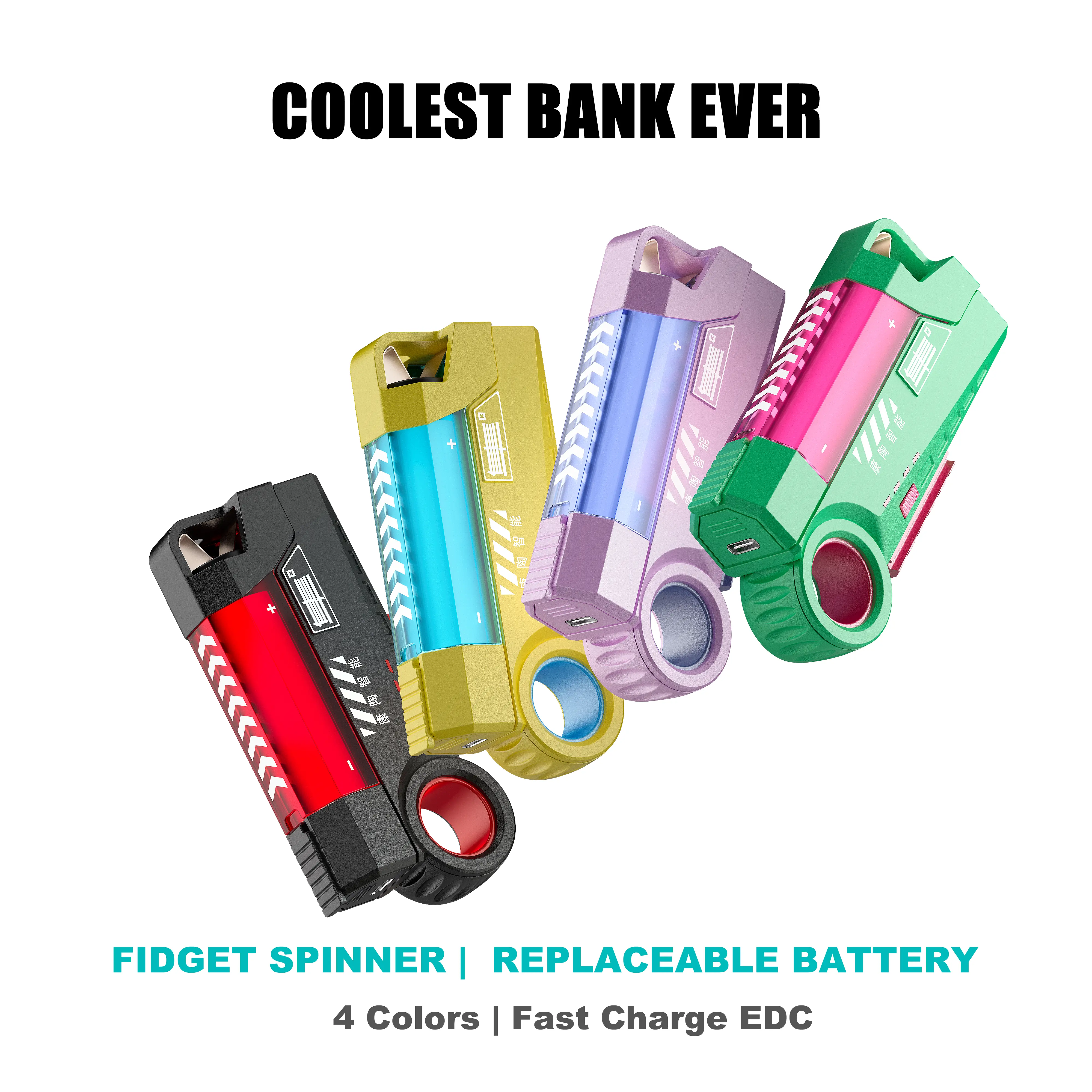 KangTao Smart N6-RB Cyberpunk Fidget Battery Pack - Replaceable Bat., Rechargeable Battery Powered, Fast Charging, USB Input, Single Port Compact Power Bank Adapters Charging Solution for Smartphones, Accessories, Mobile