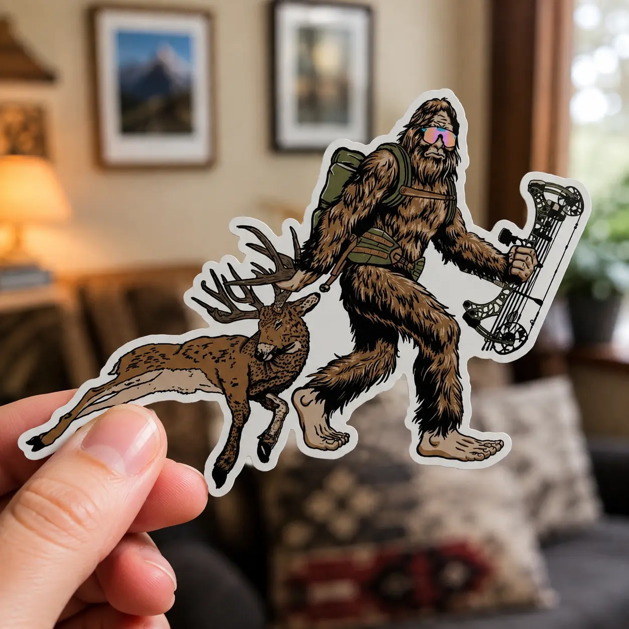 Bigfoot Deer Hunting Sticker, Funny Hunting Vinyl Sticker For Truck, Refrigerator, Appliance, Durable Waterproof Outdoor Sticker For Hunters, Hikers, Bigfoot Fans,Laptop Water Bottle Decal