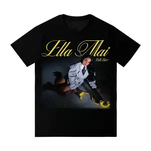 Men's Cotton Casual Short-Sleeve Round Neck Graphic Print Black T-Shirt - Streetwear Clothes, Ella Mai "Tell Her" 2000s R&B Fan Themed Crewneck Top