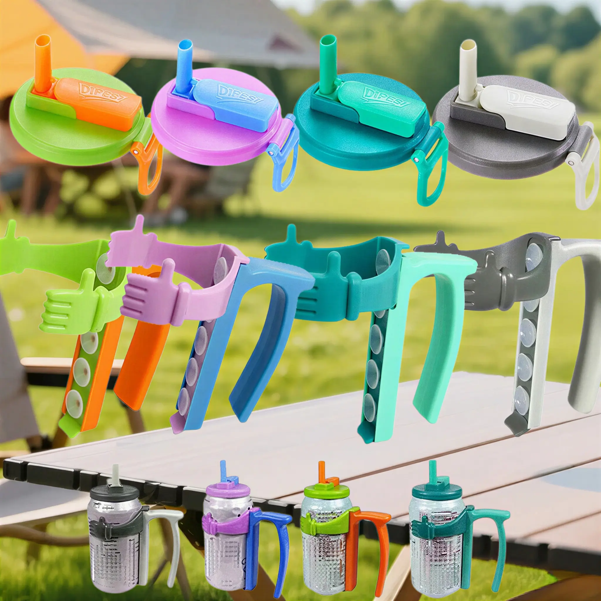 DIPESI 12oz Soda Can Lid and Stand Set - 2.6" Can Fit, BPA-Free for Daily Sipping, Leak-Proof, Easy-to-Clean, Ergonomic Colorful Drinkware Accessory, Hands Stay Dry, Spill-Free Carry, Ideal for Children
