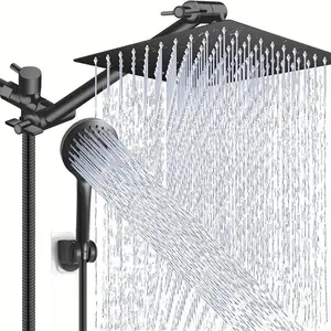 Rain Shower Head with Handheld Sprayer, 1 Set Shower Head Ensemble High Pressure Shower Head with Adjustable Extension Arm & 5 Settings Handheld Showerhead, Modern Bathroom Supplies, Rainfall Shower Head