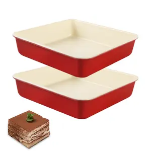 2-Piece Baking Pan Set, Nonstick 9 In Square Deep Baking Cake Pan, Heav Duty Cayrbon Steel Pan Lasagna Brownies Casseroles Cakes, Non-Stick & Oven Safe