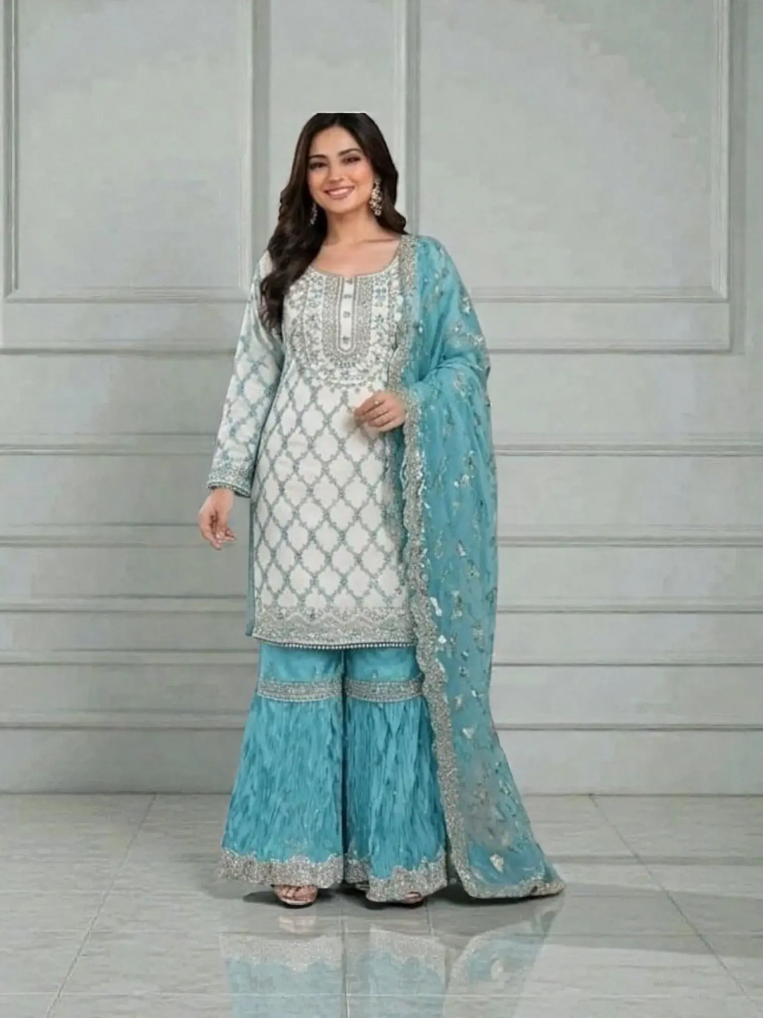 Faux Georgette Party Wear Gharara Salwar Kameez, Cultural Wear for Women