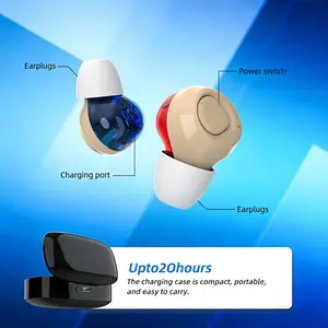 Chargeable hearing amplifier with comfortable earplugs, portable design, Daily, li-polymer -ABS material, sound amplifier for ears, travel audio accessories, sleek amplifier design, durable audio equipment