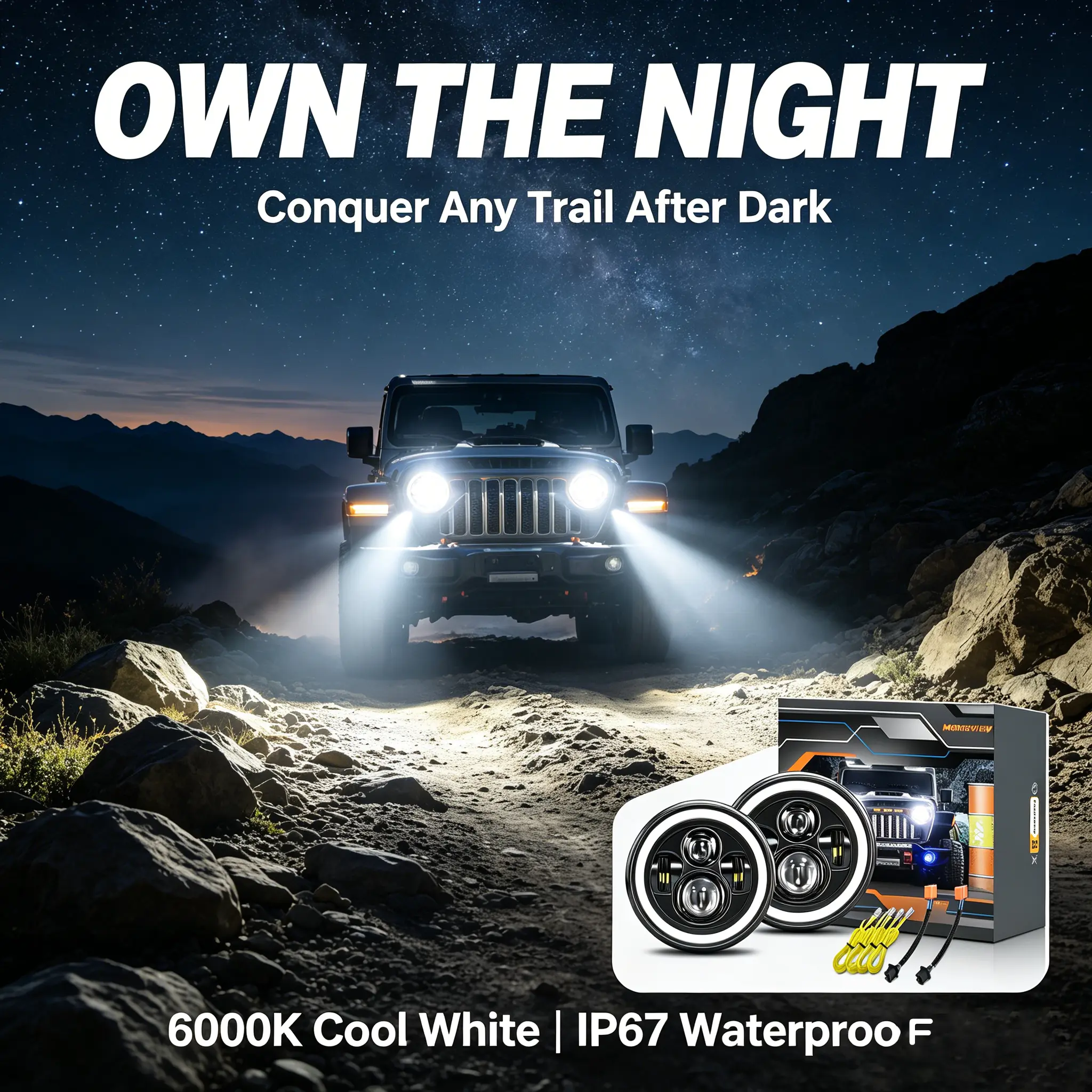 LED HeadLight Bulbs 7inch Round Motorcycle LED HeadLamp Angle Eyes Turn Signal Compatible With Lada Niva Urban Offroad 4x4(2PCS BLACK)