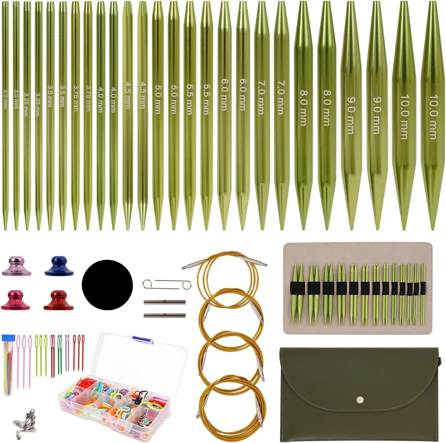 Interchangeable Circular Knitting Needles Set Includes 13 Pairs of Premium Aluminum Needles and Knitting Tools Box for Knitting Projects Use Gift