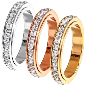 3-Piece Crystal Anxiety Fidget Spinner Rings for Women, Gold Silver Rose Gold Stackable Bands, Daily Wear Ring Set, Jewelry Gift for Women Valentine’s Day gift