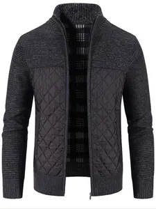 Men's Solid Color Pocket Zipper Stand Collar Plain Knitted Cardigan, Regular Fit Casual Long Sleeve Jacket for Spring & Fall,  Fall Clothes, Menswear Knitwear for Daily Wear