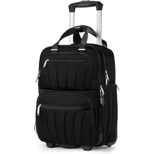 Underseat Carry On Luggage with Wheels, 16-inch Softside Rolling Bag, Lightweight Small Suitcase, Personal Item Travel Bag for Women (Black)