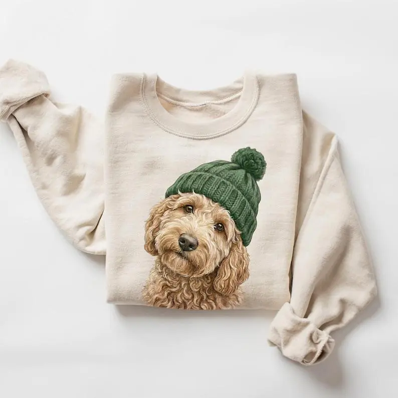 Vintage Retro Goldendoodle Sweatshirt, Hipster Dog with Beanie Shirt, Doodle Mom Gift, Quirky Labradoodle Crewneck, Dog Lover Gift Tee