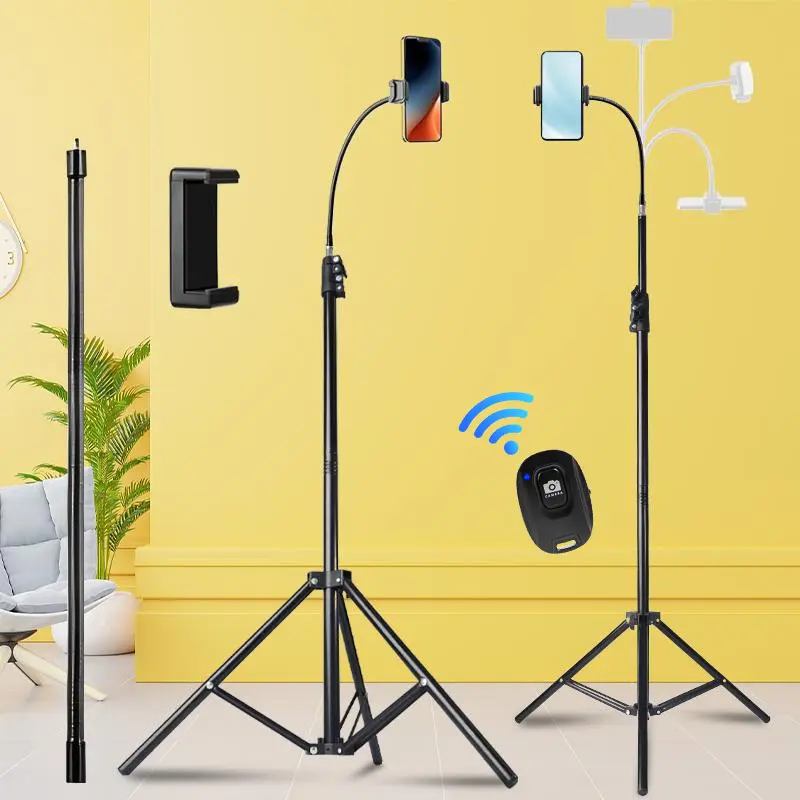 UEGOGO 63 “ High Dual Section Phone Tripod with 13.7 ” Flexible Gooseneck and Remote Control, Elevated Tripod with Adjustable 360° Ball Head and Phone Holder for iPhone 15 Pro Max/Plus/14/13/12/11, Android Smartphone Accessories Electronic Gadgets