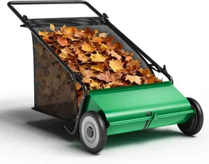 Push Lawn Sweeper,26 in Width Enhanced 4-Brush System, 7 ft Capacity Heavy Duty Steel Frame, Ideal for Yard and Garden Cleanup, Green