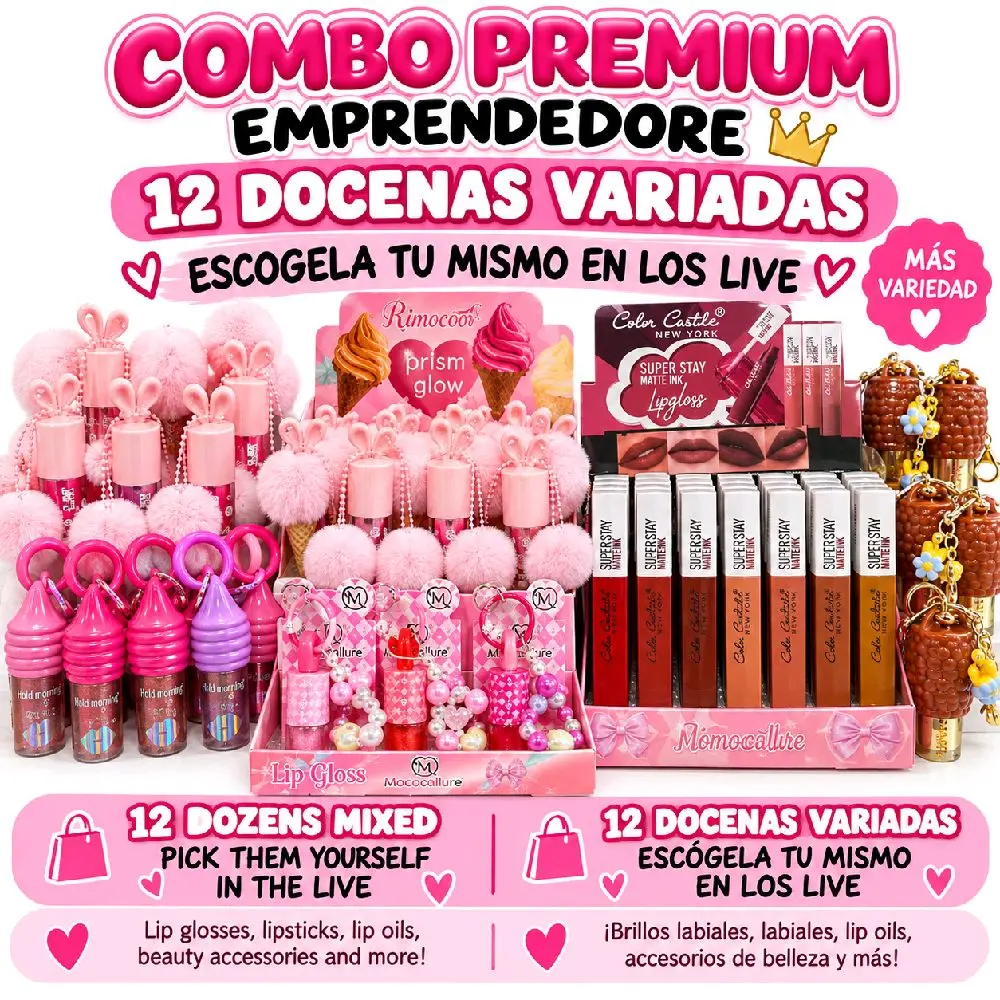 144-Piece Beauty Assortment - Lip Gloss, Matte Lipsticks, Beauty Accessories, and More (12 Dozen Bulk Set)