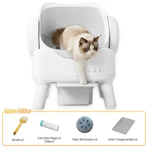 Automatic Self Cleaning Litter Box, Large Capacity Open Top Automated Robot with Safety Sensors for Multi-Cat Households, Anti-Pinch Protection, Easy Access Step for Senior Cats, No App Needed