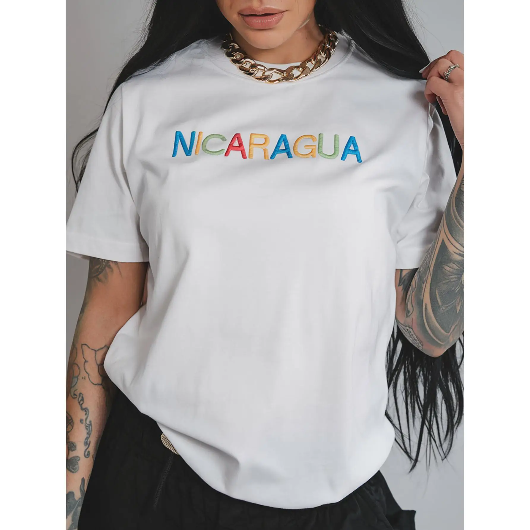Nicaragua Women's Cotton T-shirt - Casual Round Neck Short Sleeve Knitted Fabric Regular Length Letter Pattern Fitted Machine Washable Tops Loose Wome