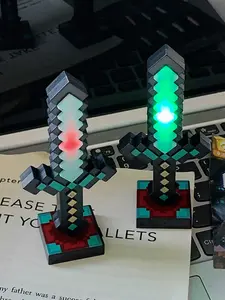 Mini Diamond Sword Glowing Feature Keychain, Minecraft Theme, Rechargeable Color-Changing Children's Toy Pendant, Creative Holiday Small Gift