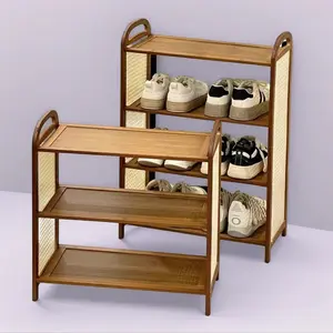 3-Tier Bamboo Shoe Rack, Multi-Layer Stand-Up Organizer, Ideal for Entryway, Hallway, Bedroom Closet, Space-Saving Design, Modern Shoe Organizer, Wooden Shoes Rack