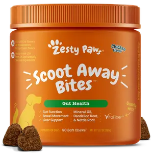 Zesty Paws Scoot Away Bites™ for Dogs Feeding - 90 Soft Chews with VitaFiber & Mineral Oil for Gut Health & Bowel Function Support