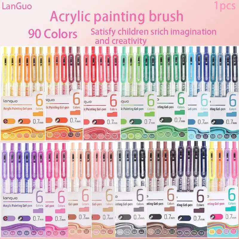 Blue Fruit 6-Piece Acrylic Paintbrush Set, 1.0mm Tip, Smooth Ink Flow, 90 Colors, Large Ink Capacity, Durable, Multipurpose Art Craft Supplies, Ideal for DIY and Art, Art Drawing Supplies, DIY Painting Supplies