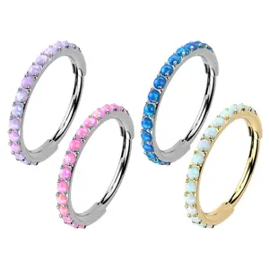 Titanium Micro Opal Hinged Nose Hoop | 20g